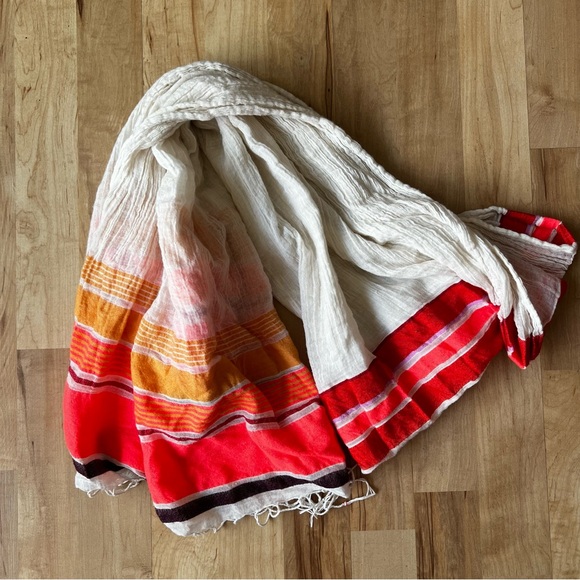 Oversized Bright Neon Crepe Fringe Stripe Scarf - Picture 5 of 6